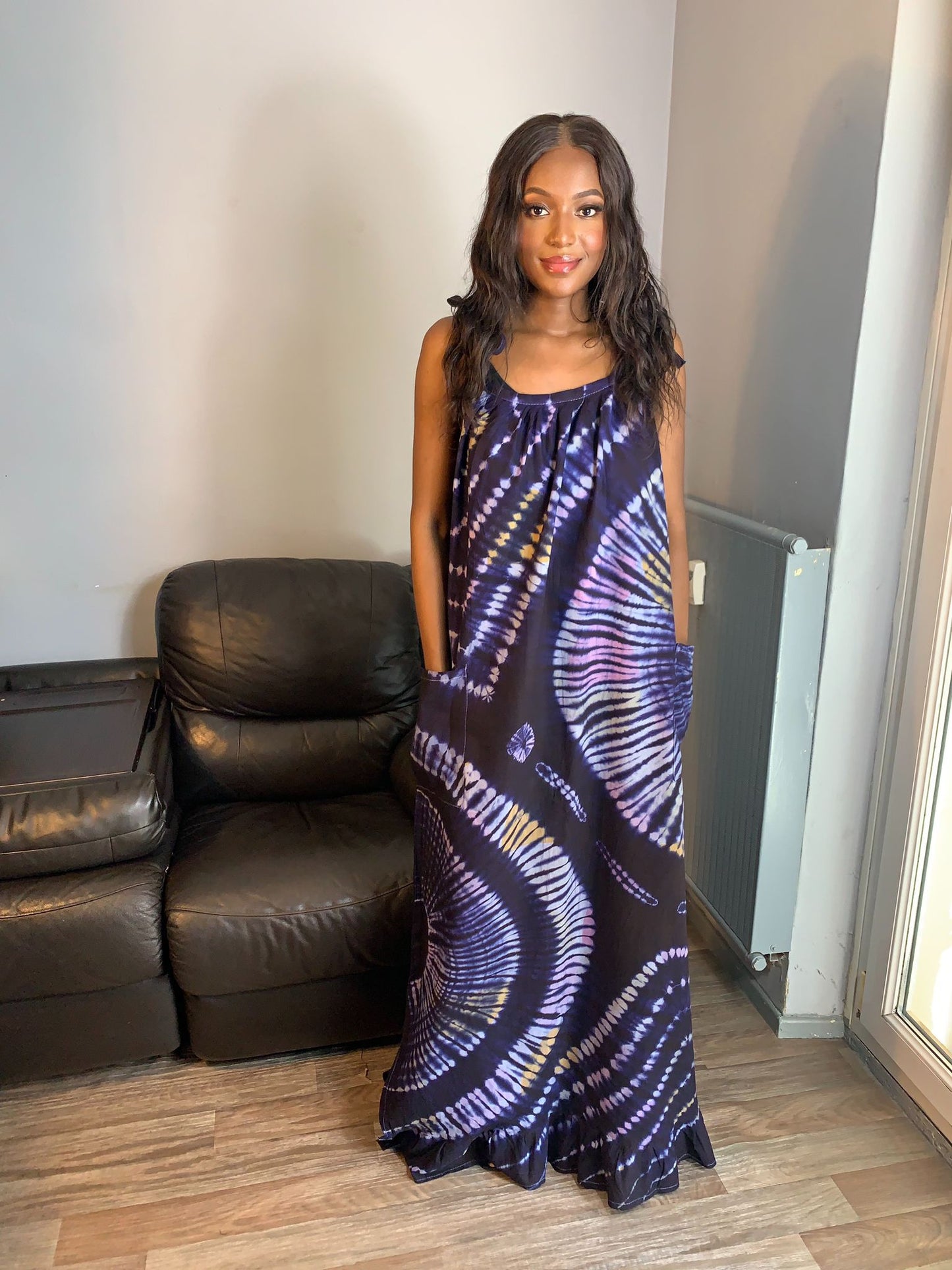 Robe Bleu Indigo Multicolore Tye and Dye 100% coton