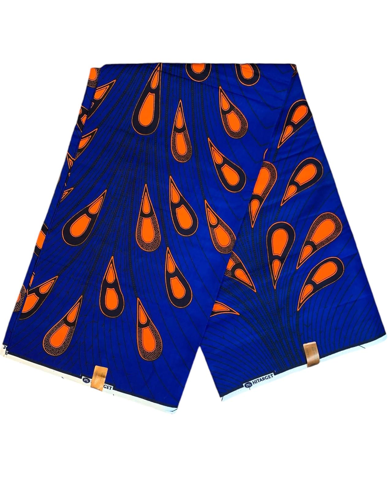 Tissus Wax Africain 100%Coton 1 à 12 Yards Marque "Hitarget" Wax Ampoules bleu