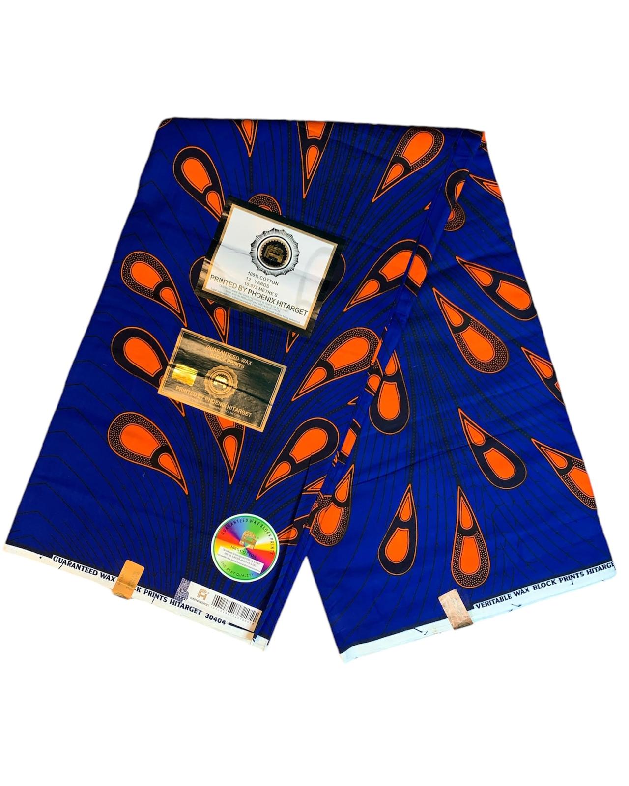Tissus Wax Africain 100%Coton 1 à 12 Yards Marque "Hitarget" Wax Ampoules bleu