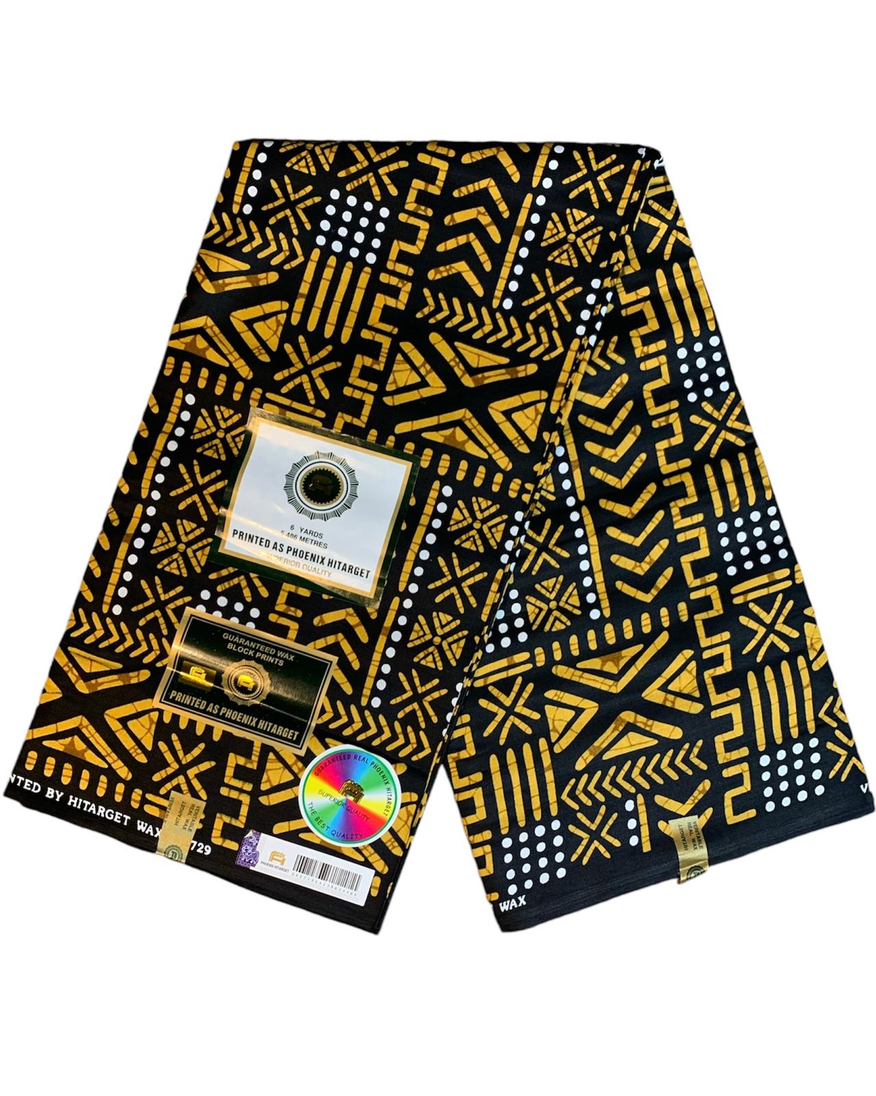 Tissus en Wax 1 à 6 Yards Marque "Hitarget" 100%Coton Wax Motif : Bogolan Design Ethnique