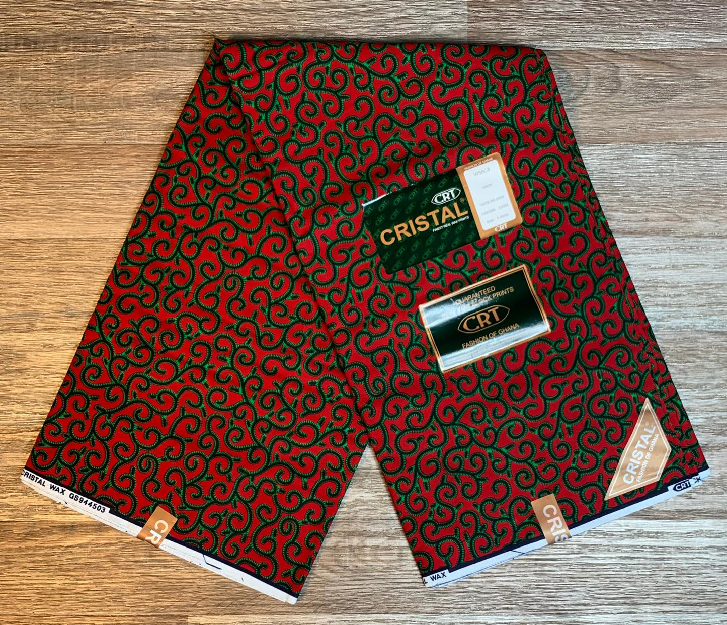 Tissus en Wax 1 à 5 Yards Marque "Crystal" Wax Qualité Supérieure Wax du Ghana Motif Macaroni Rouge