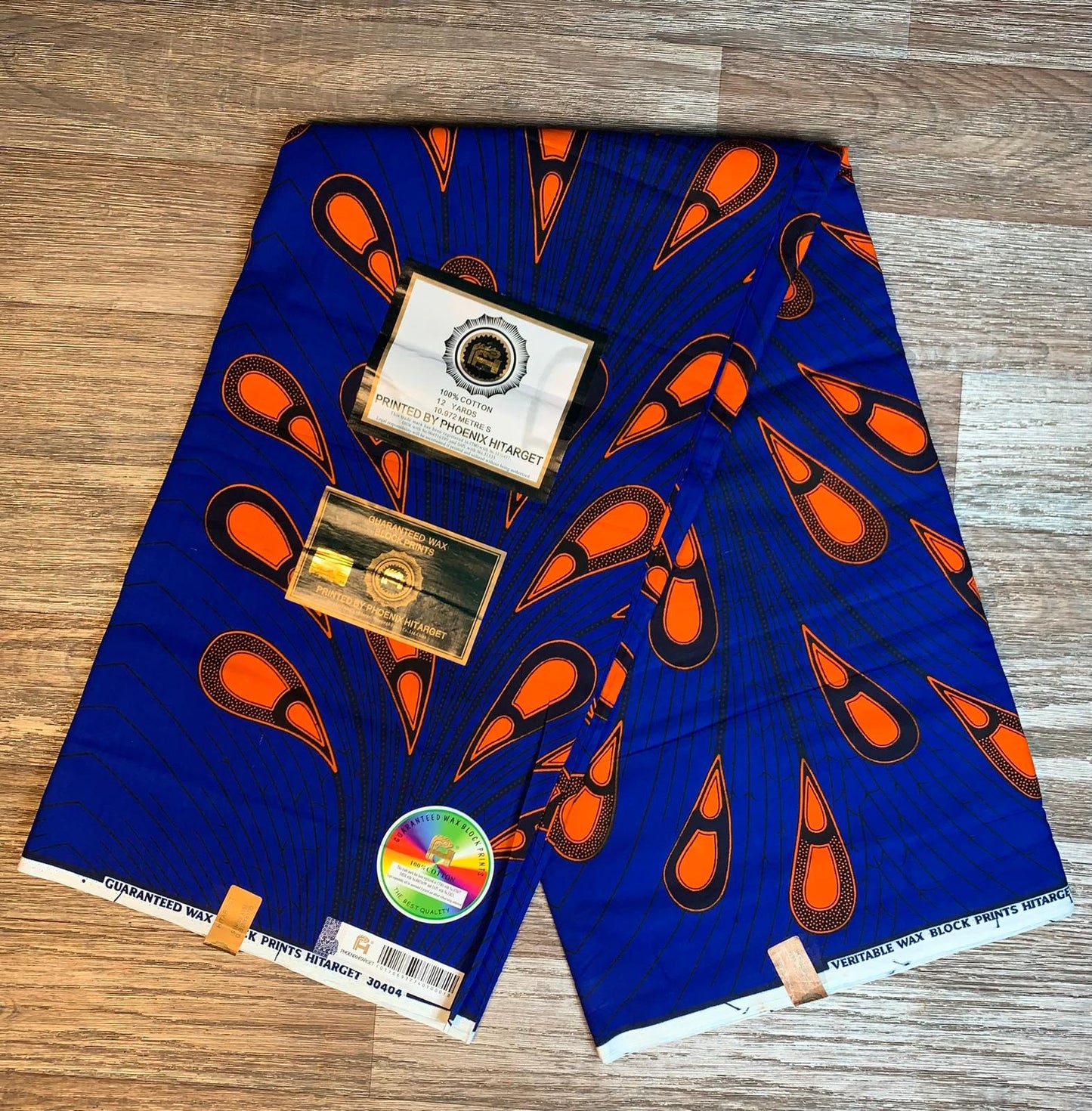Tissus Wax Africain 100%Coton 1 à 12 Yards Marque "Hitarget" Wax Ampoules bleu