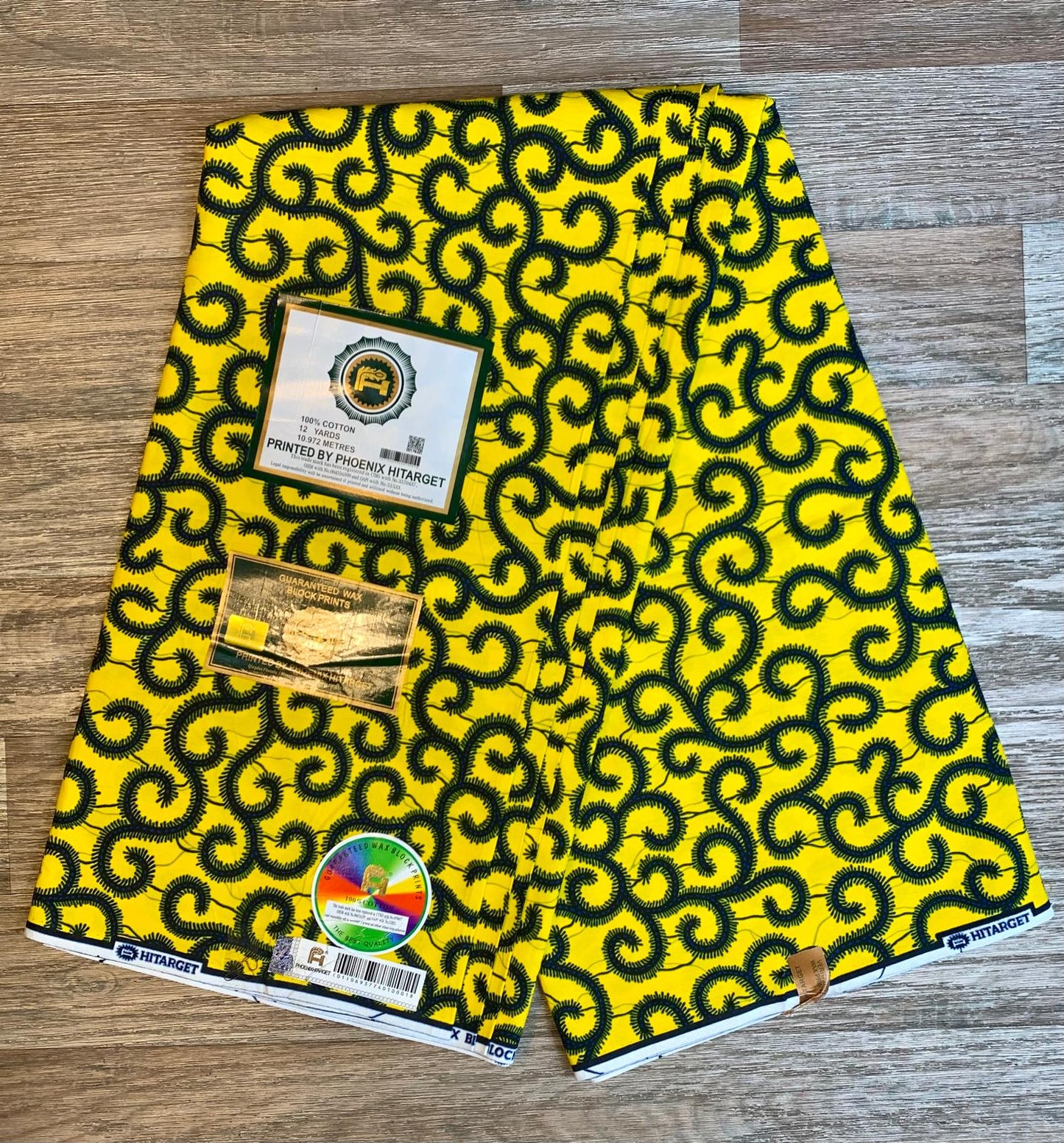 Tissus Wax Africain 100% Coton Ankara 1 à 6 yards Wax Hitarget motif : Macaroni Jaune