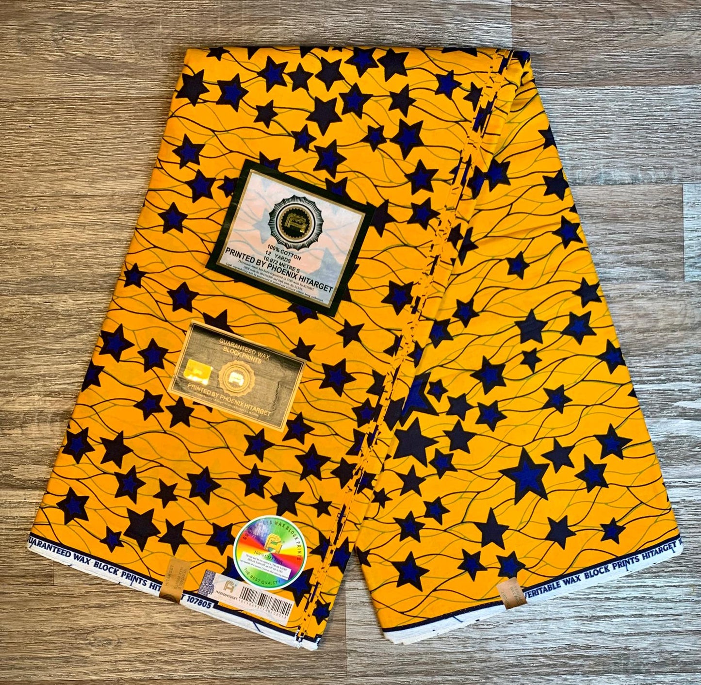 Tissus Wax Africain 100% Coton Ankara 1 à 6 yard, Wax Hitarget Authentique Motif : Étoilé Bleu