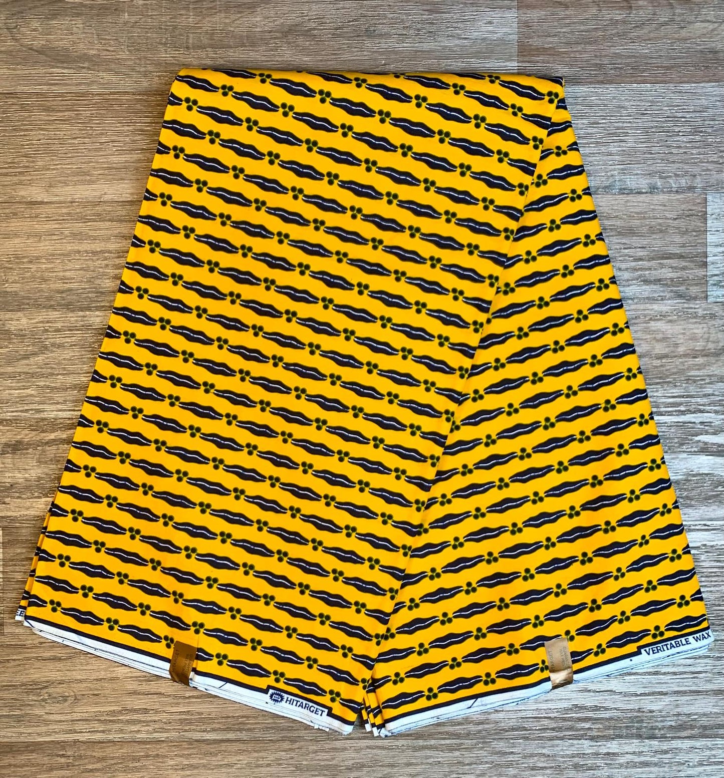 Tissus Wax Africain 100% Coton Ankara 1 à 12 yards Wax Hitarget motif : Mon mari est capable Jaune et Noir