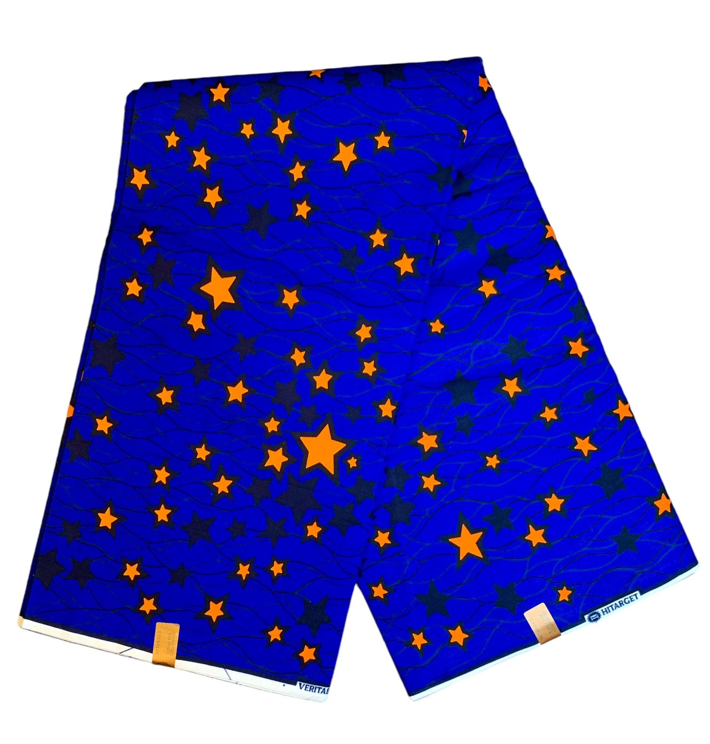Tissus Wax Africain 100% Coton Ankara 1 à 12 yards Wax Hitarget motif : Étoilé Bleu Orange