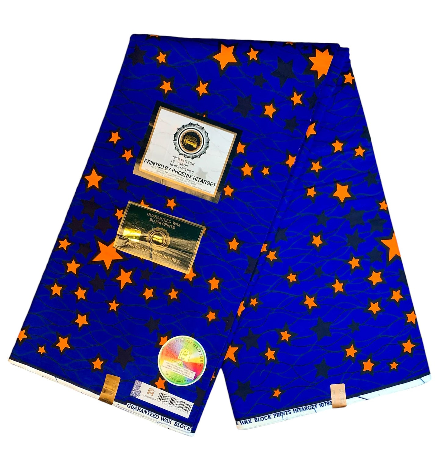 Tissus Wax Africain 100% Coton Ankara 1 à 12 yards Wax Hitarget motif : Étoilé Bleu Orange