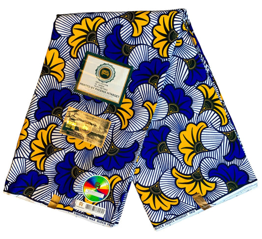 Afrikanischer Wachsstoff, 100 % Baumwolle, Ankara-Design, 1 bis 12 Yards, Hitarget Authentisches Wachsmuster: Mehrfarbige Hochzeitsblume