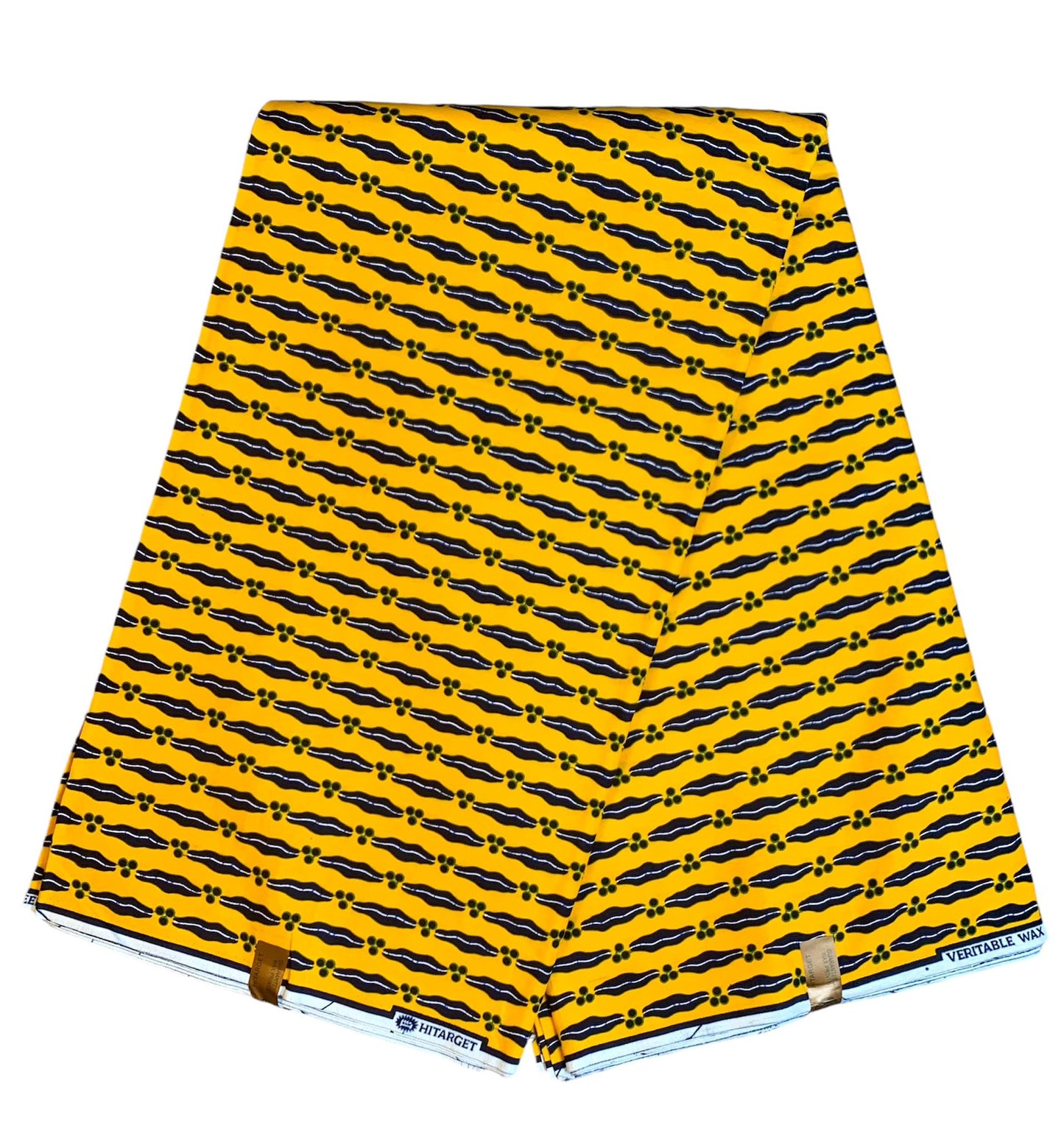 Tissus Wax Africain 100% Coton Ankara 1 à 12 yards Wax Hitarget motif : Mon mari est capable Jaune et Noir