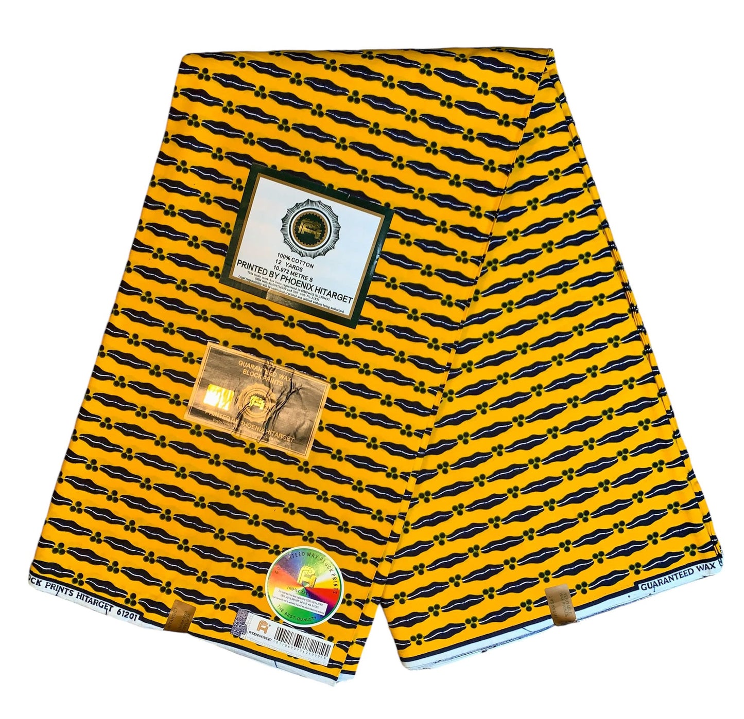 Tissus Wax Africain 100% Coton Ankara 1 à 12 yards Wax Hitarget motif : Mon mari est capable Jaune et Noir