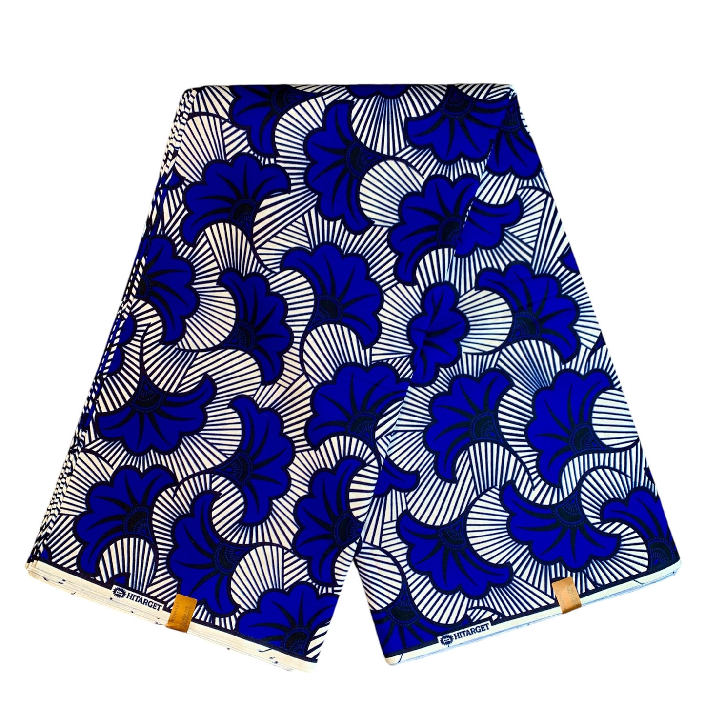 Tissus Wax Africain 100% Coton Ankara 1 yard Wax Hitarget Authentique Motif : Fleur de mariage bleu blanc et noir.