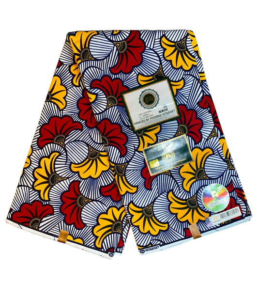 Wachsstoffe 1 bis 12 Yards. Marke "Hitarget" Wachs, hochwertiges Echtwachs, Muster: Rote Hochzeitsblumen