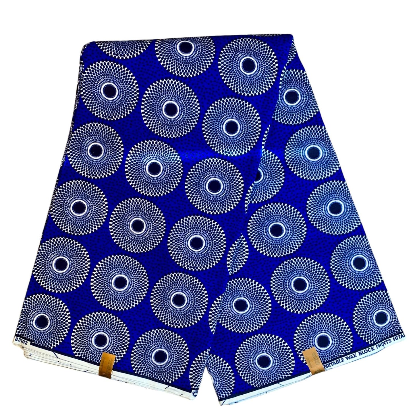 Tissus en Wax 1 à 12 Yards. Wax "Hitarget" Wax Petit Disques Bleu