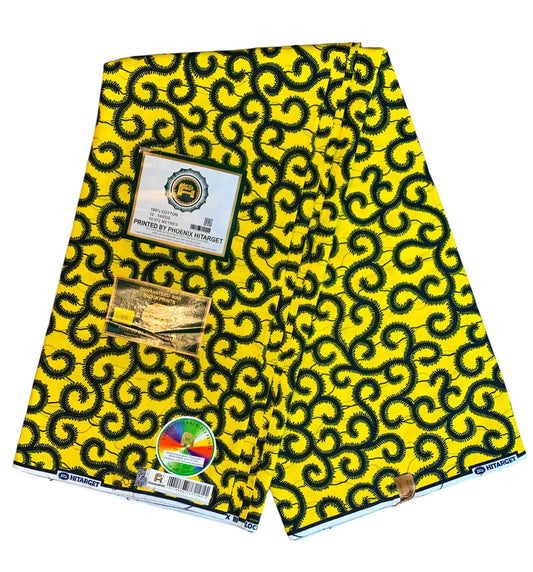 Tissus Wax Africain 100% Coton Ankara 1 à 6 yards Wax Hitarget  motif : Macaroni Jaune