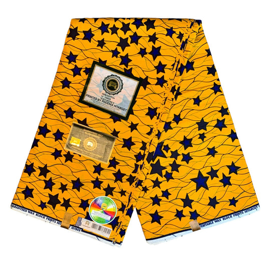 Afrikanischer Wachsstoff, 100 % Baumwolle, Ankara, 1 bis 6 Yards, authentisches Hitarget-Wachsmuster: Blauer Stern