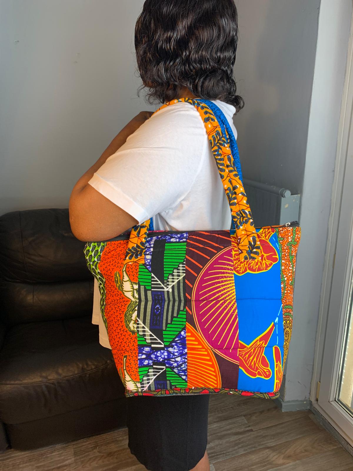 Gesteppte Tasche aus Ankara-Wachs-Patchwork, für Frauen, Batik, afrikanisches Wachs, Baumwolle.