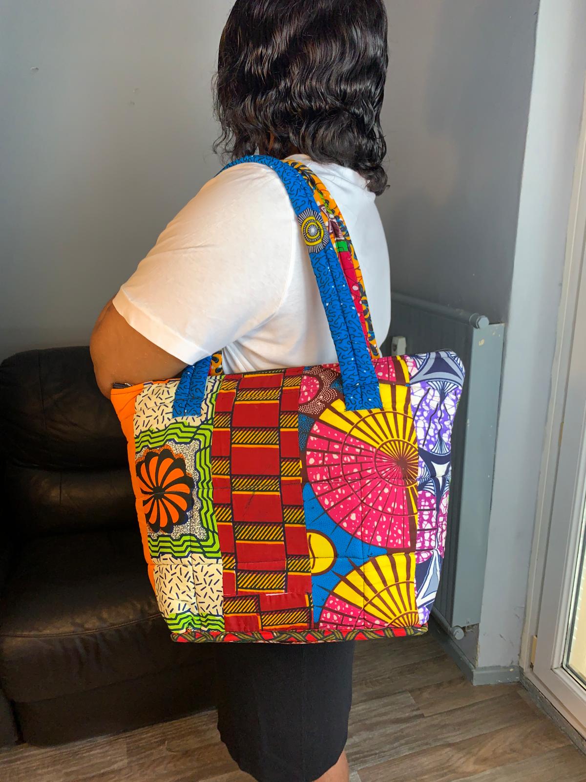 Gesteppte Tasche aus Ankara-Wachs-Patchwork, für Frauen, Batik, afrikanisches Wachs, Baumwolle.