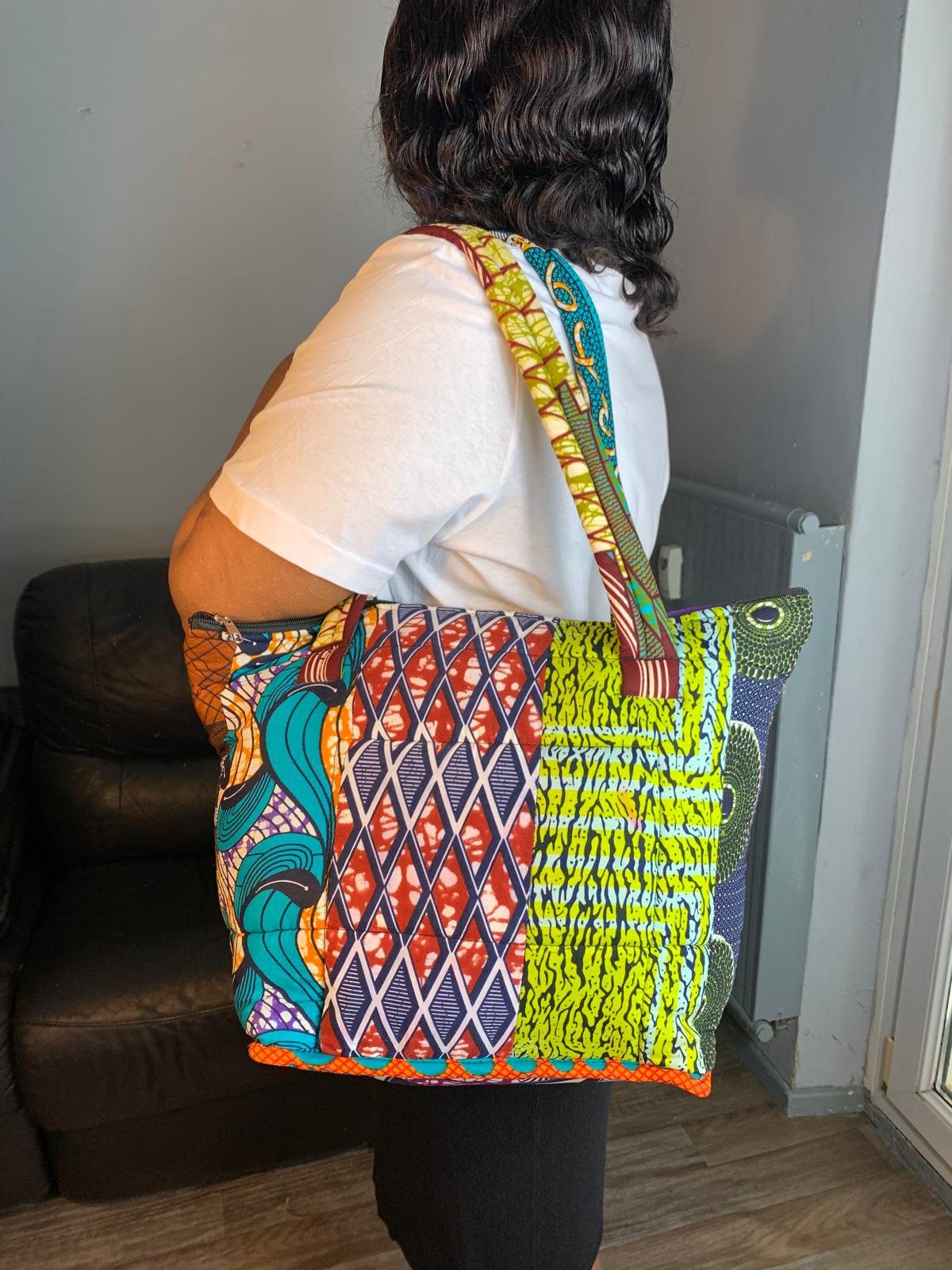 Gesteppte Tasche aus Ankara-Wachs-Patchwork, für Frauen, Batik, afrikanisches Wachs, Baumwolle.