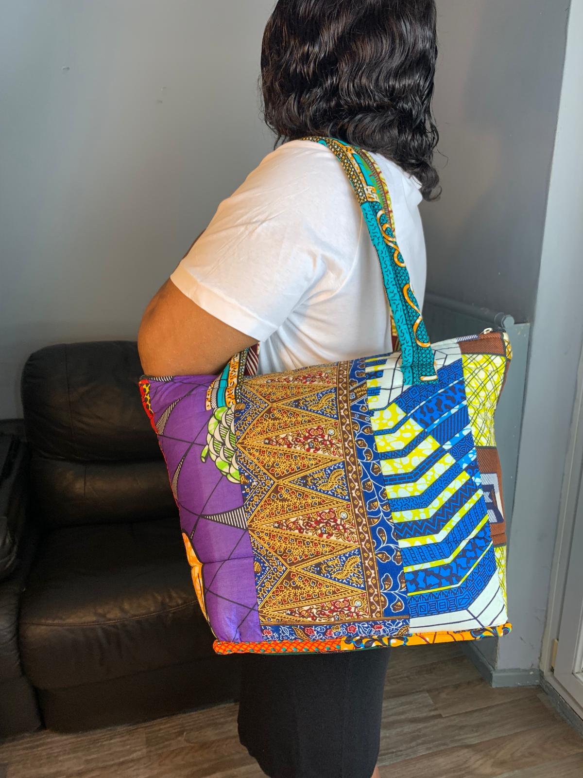 Gesteppte Tasche aus Ankara-Wachs-Patchwork, für Frauen, Batik, afrikanisches Wachs, Baumwolle.