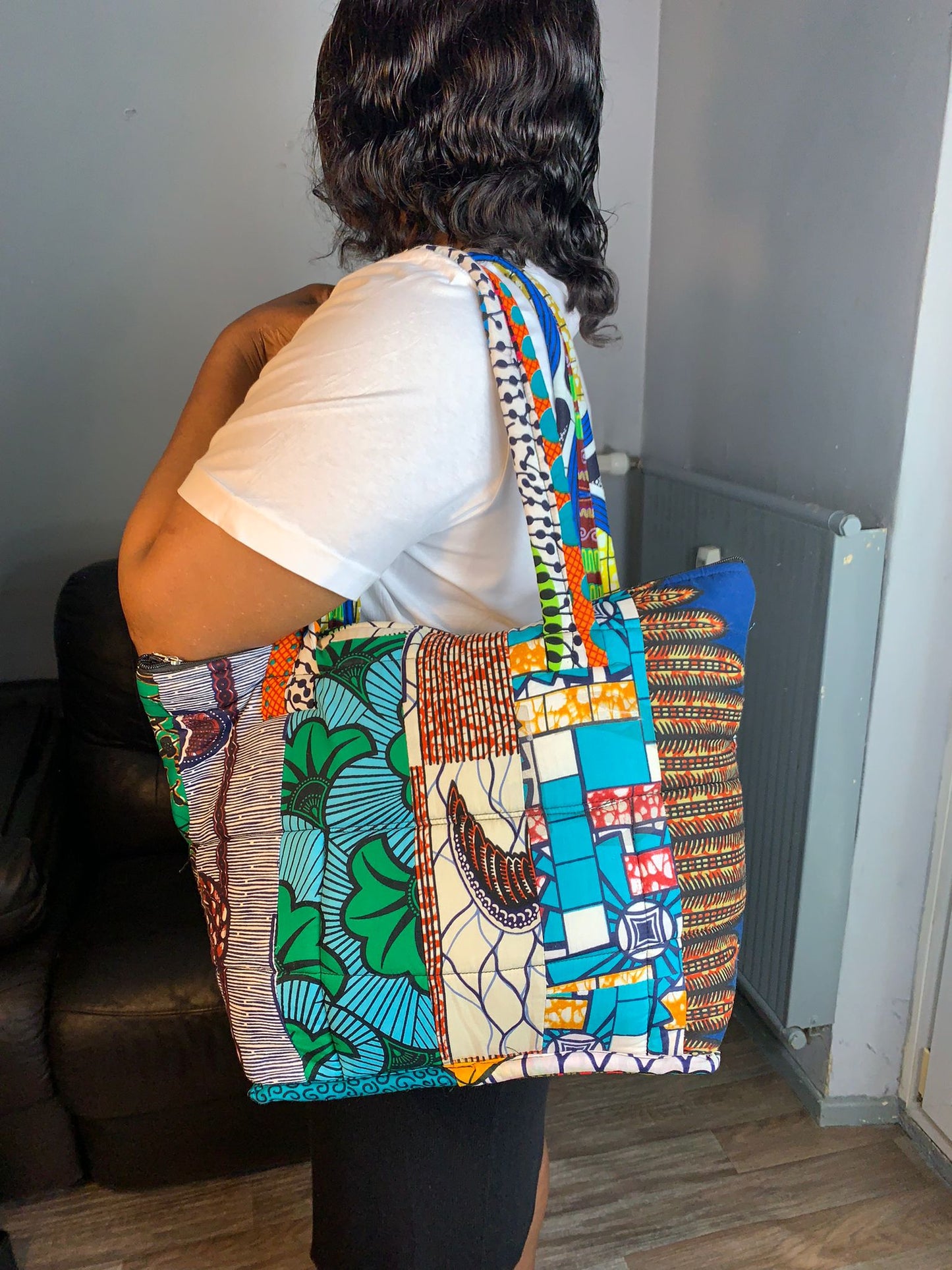 Gesteppte Tasche aus Ankara-Wachs-Patchwork, für Frauen, Batik, afrikanisches Wachs, Baumwolle.