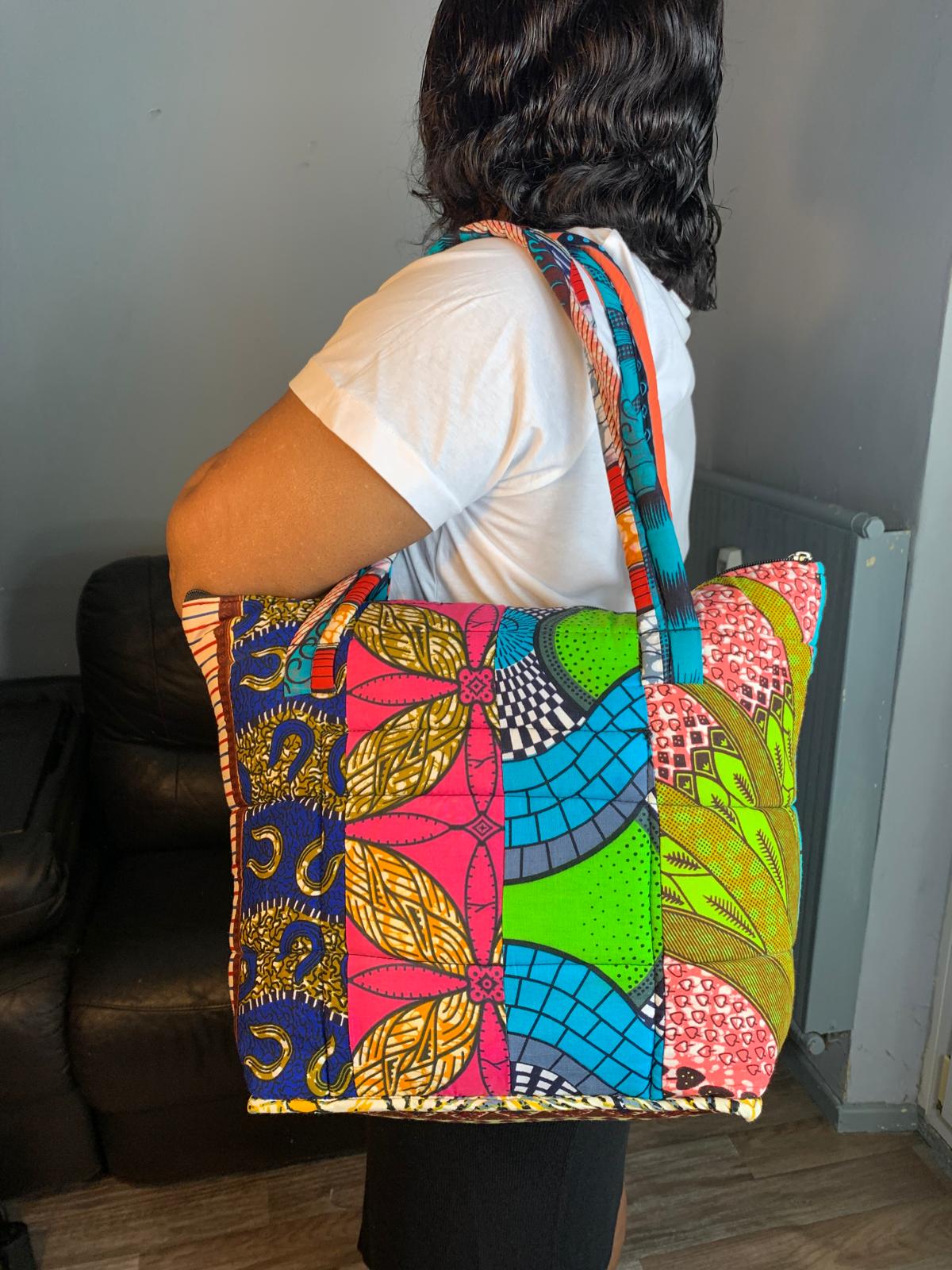 Gesteppte Tasche aus Ankara-Wachs-Patchwork, für Frauen, Batik, afrikanisches Wachs, Baumwolle.