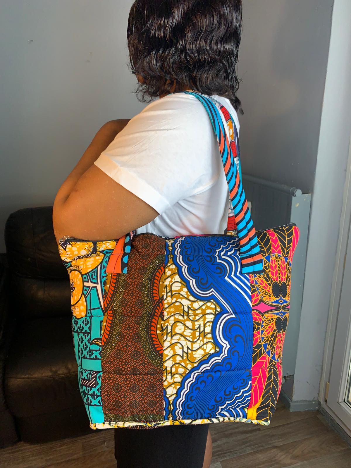 Gesteppte Tasche aus Ankara-Wachs-Patchwork, für Frauen, Batik, afrikanisches Wachs, Baumwolle.