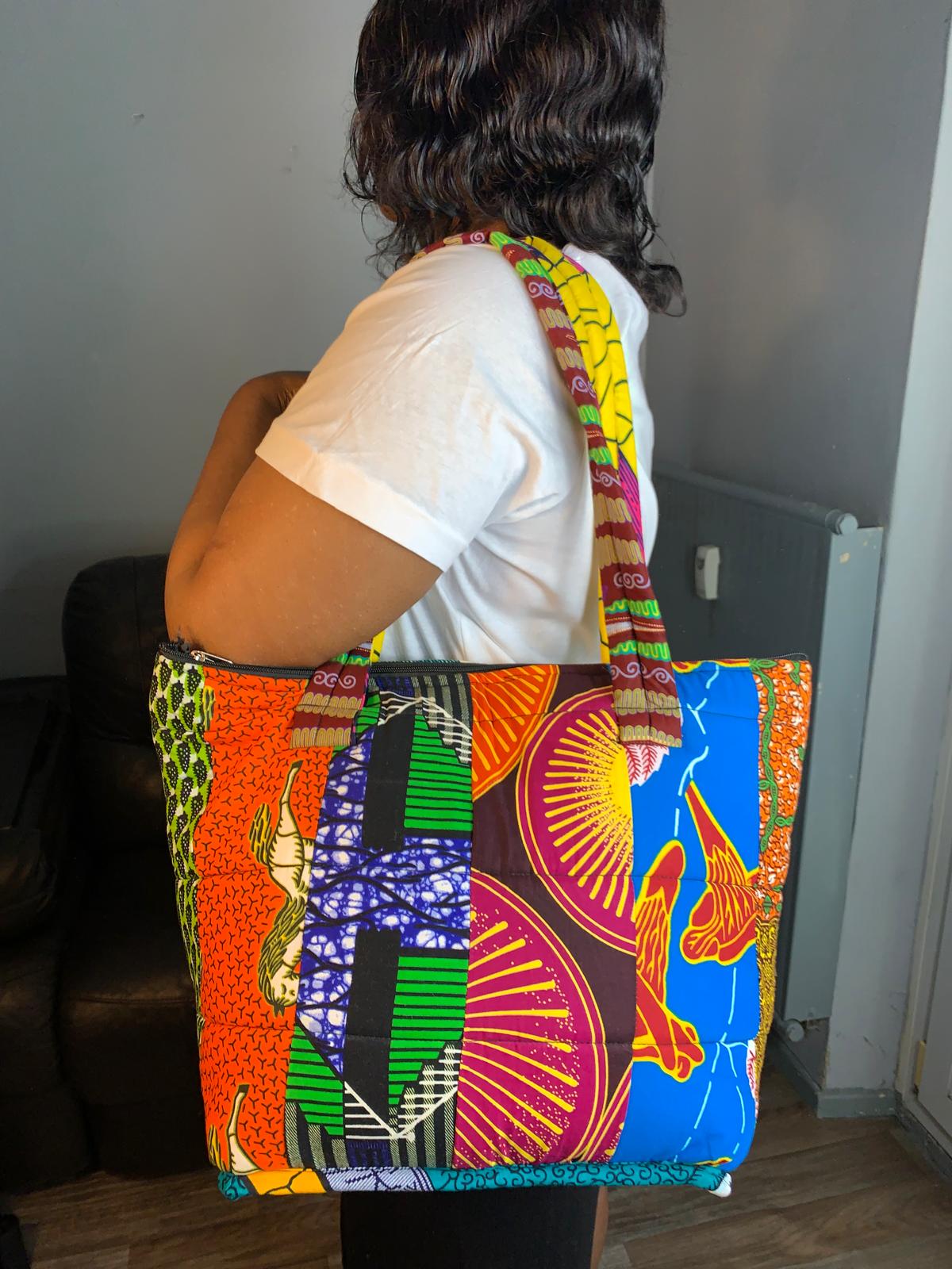Gesteppte Tasche aus Ankara-Wachs-Patchwork, für Frauen, Batik, afrikanisches Wachs, Baumwolle.
