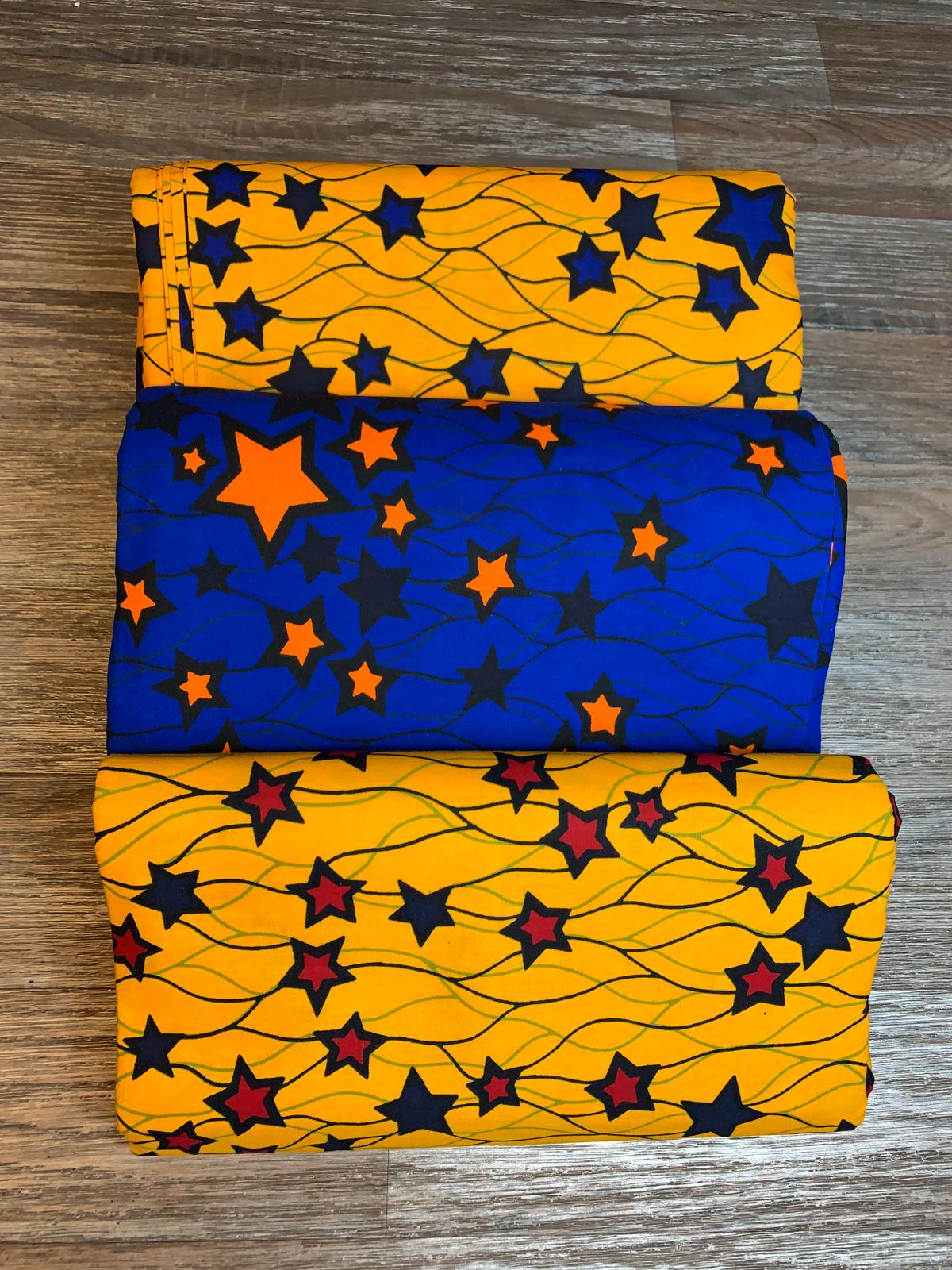 Tissus Wax Africain 100% Coton Ankara 1 à 6 yard, Wax Hitarget Authentique Motif : Étoilé Bleu