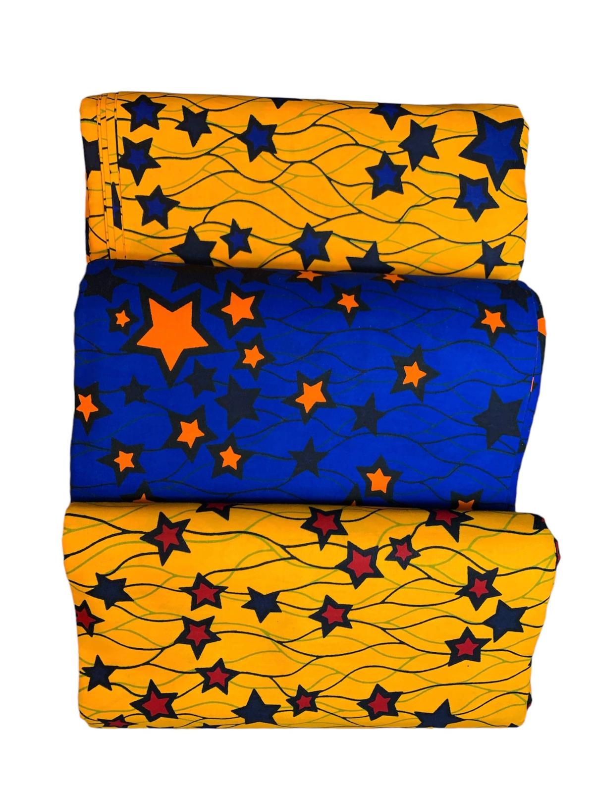 Tissus Wax Africain 100% Coton Ankara 1 à 6 yard, Wax Hitarget Authentique Motif : Étoilé Bleu