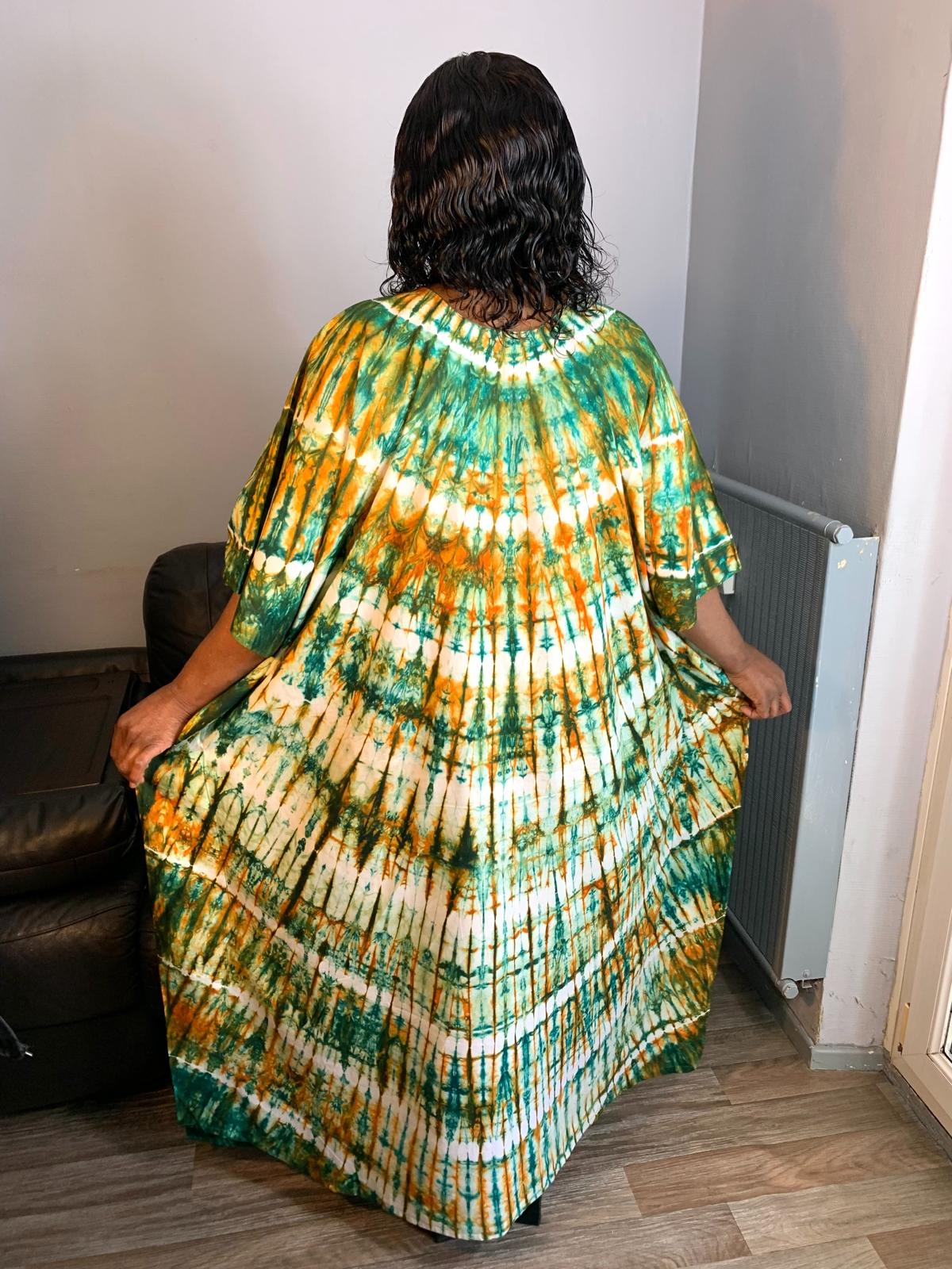 Robe Longue Batik Makeba. Tye and Dye, multicolores,modèle unique,100% coton.