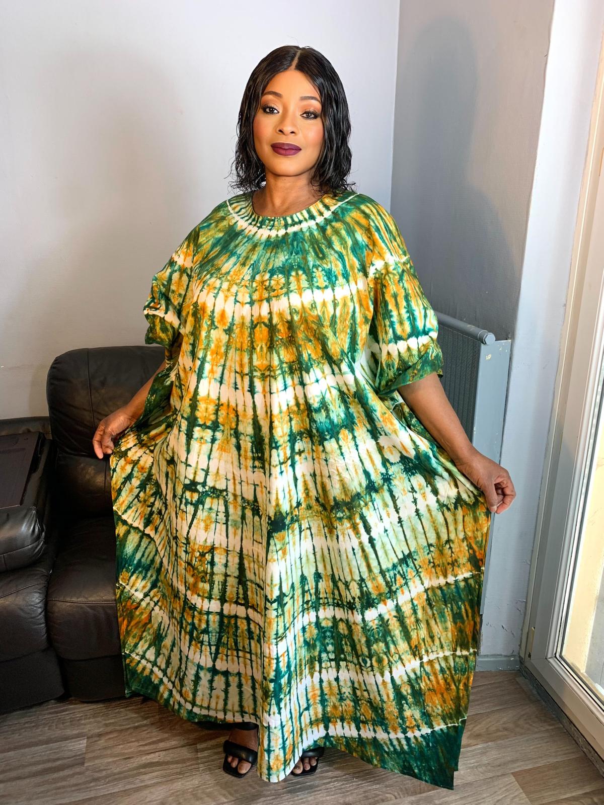 Robe Longue Batik Makeba. Tye and Dye, multicolores,modèle unique,100% coton.