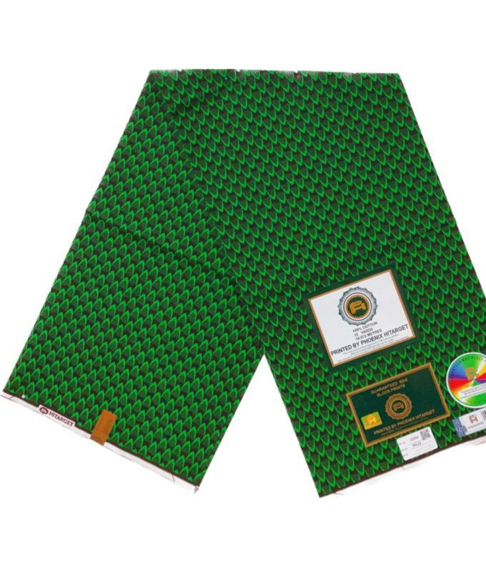 Tissus Wax Africain 100% Coton Ankara 1 à 5 yards Wax Hitarget Vertes Green Écaille