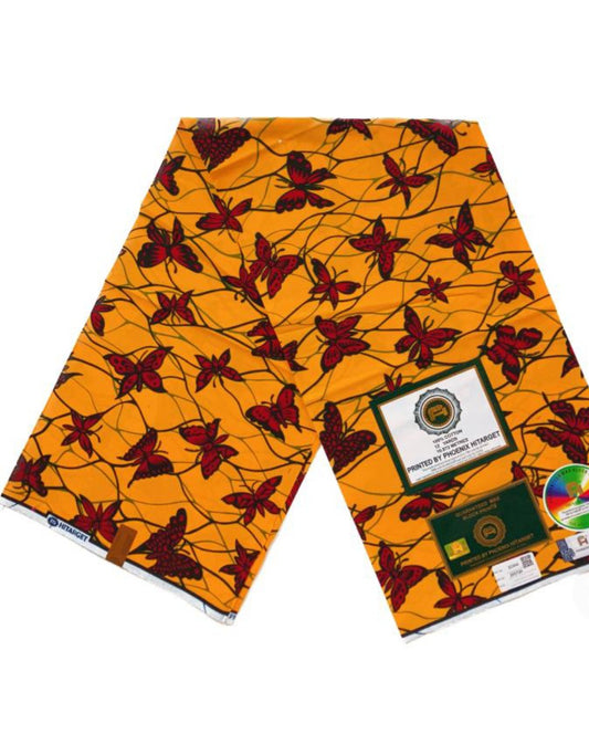 Afrikanischer Wachsstoff, 100 % Baumwolle, Ankara, 1 bis 6 Yards, Hitarget Authentisches Wachsmuster: Roter Schmetterling