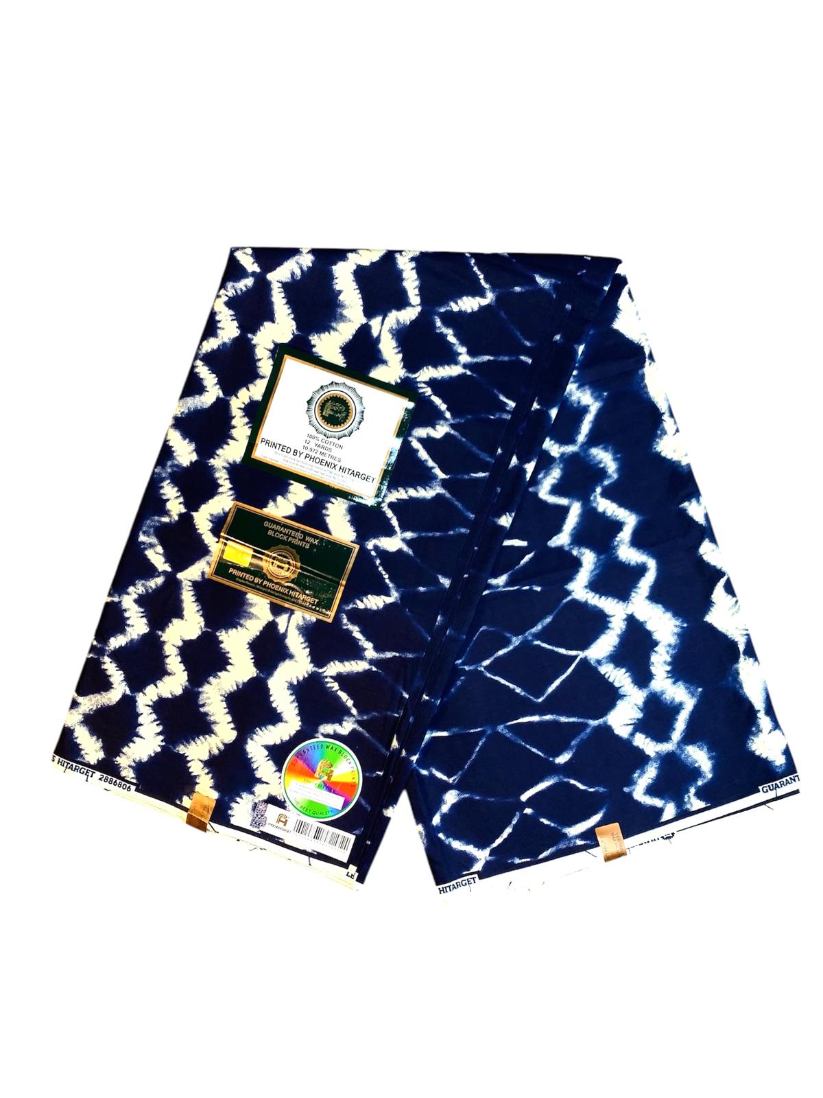 Tissus Wax Africain 100% Coton couleur Ecru bleu marine Motif: Vieux Indigo Design Yoruba, 1 et 2 yards Wax Hitarget Authentique