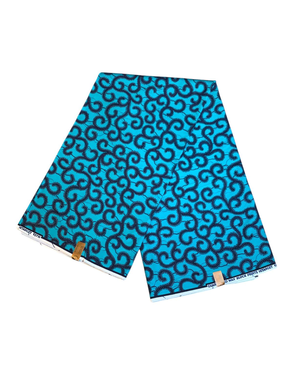Tissus Wax Africain 100% Coton Ankara De 1 à 12 yards Wax Hitarget motif : Macaroni Turquoise