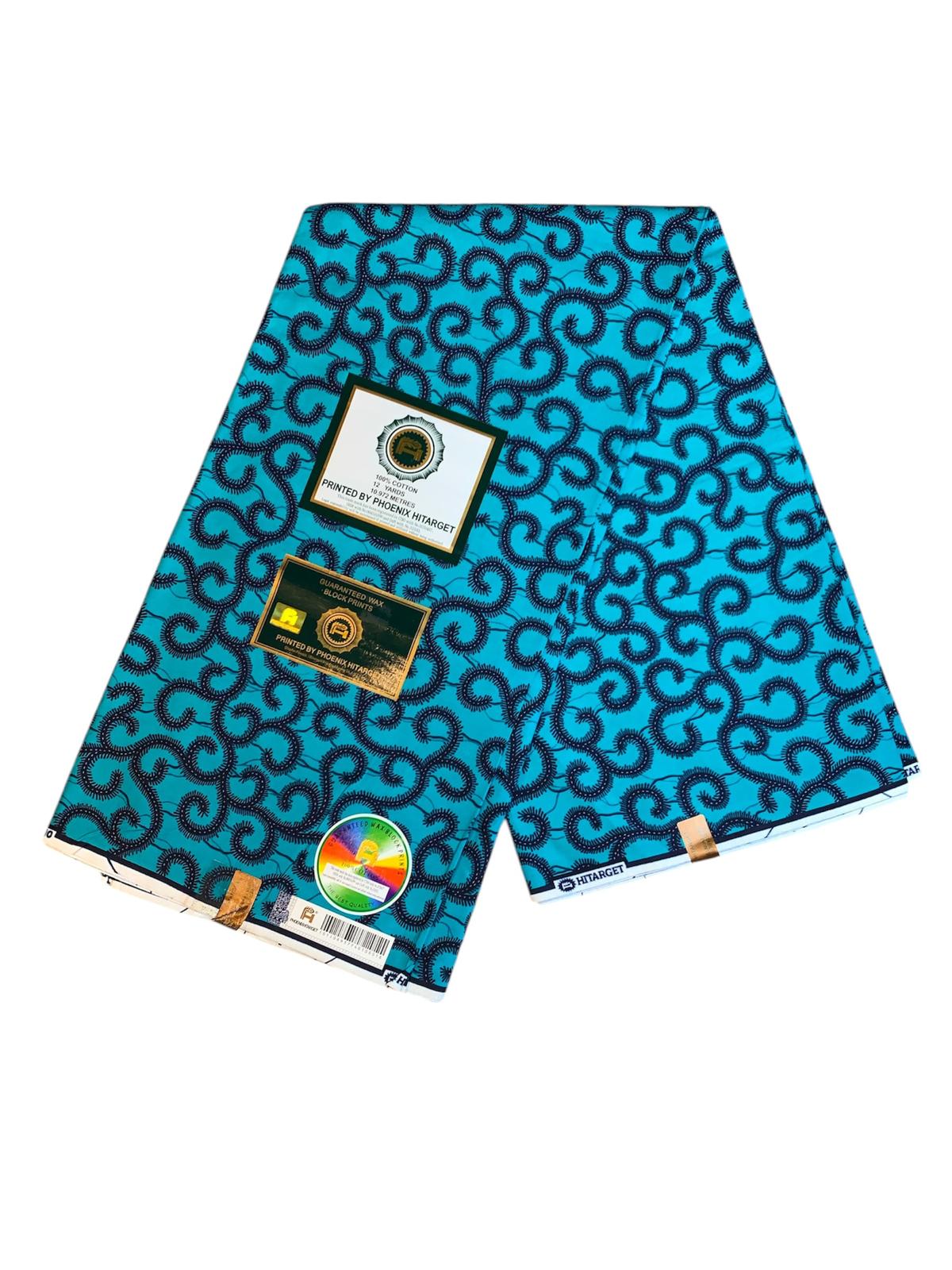 Tissus Wax Africain 100% Coton Ankara De 1 à 12 yards Wax Hitarget motif : Macaroni Turquoise