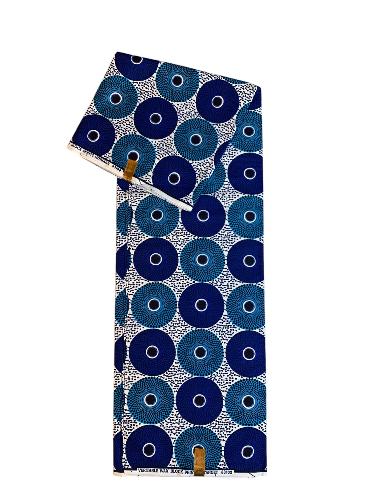Tissus Wax Africain 100% Coton Ankara 1 à 6 yards Wax Hitarget Petit Disque Bleu
