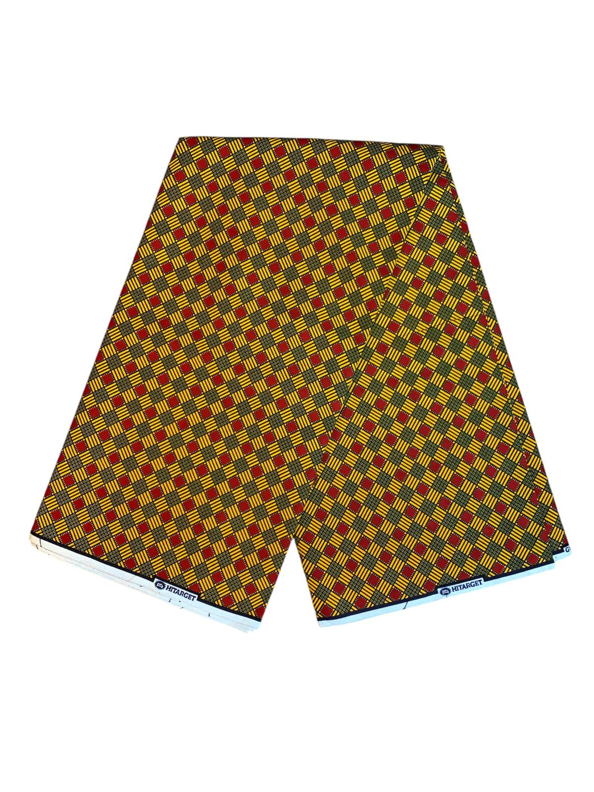 Tissus Wax Africain 100% Coton Ankara 1 à 6 yards Wax Hitarget motif: Cube orange rouge.