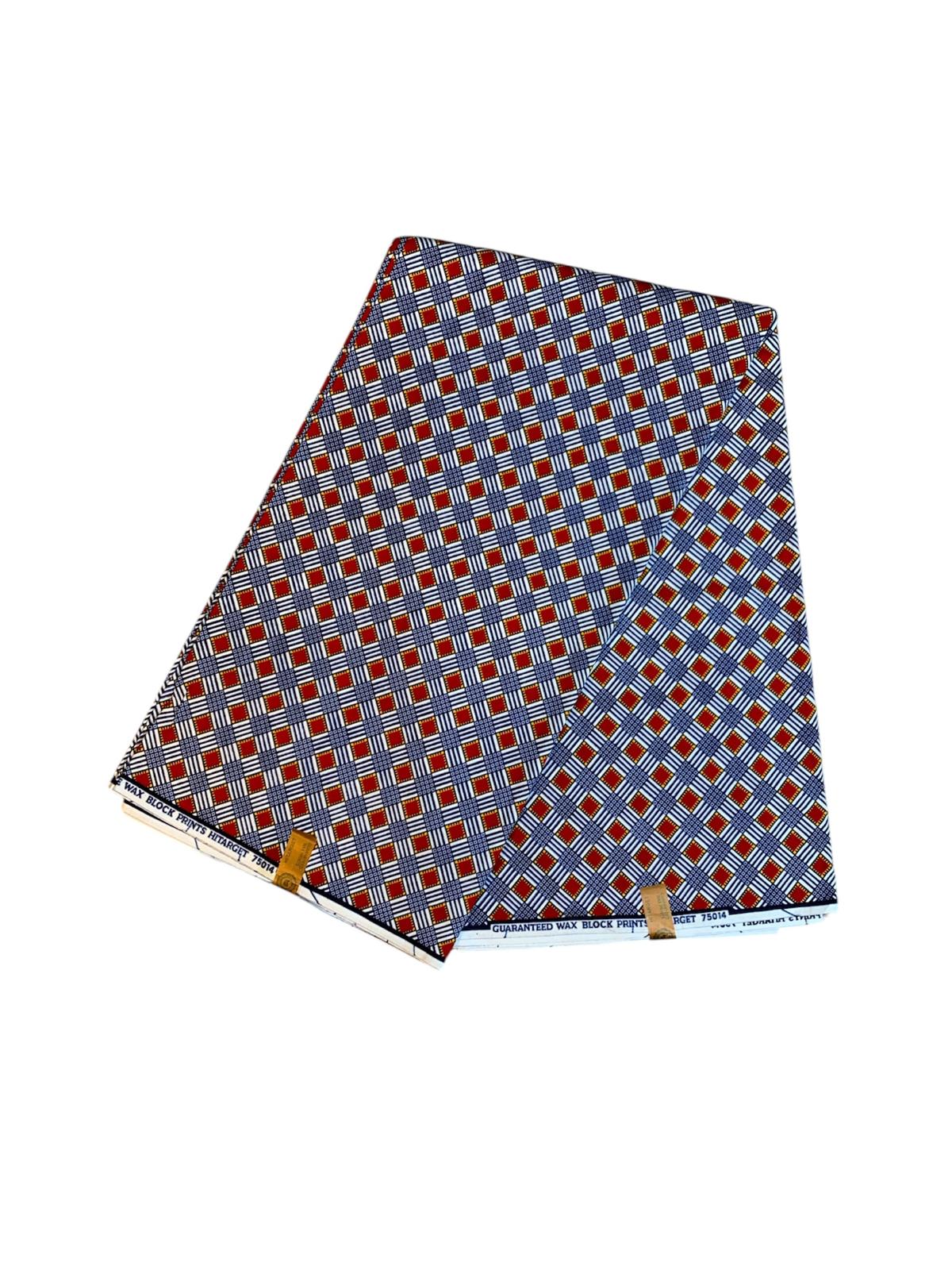 Tissus Wax Africain 100% Coton Ankara 1 à 6 yards Wax Hitarget motif: Cube bleu et rouge
