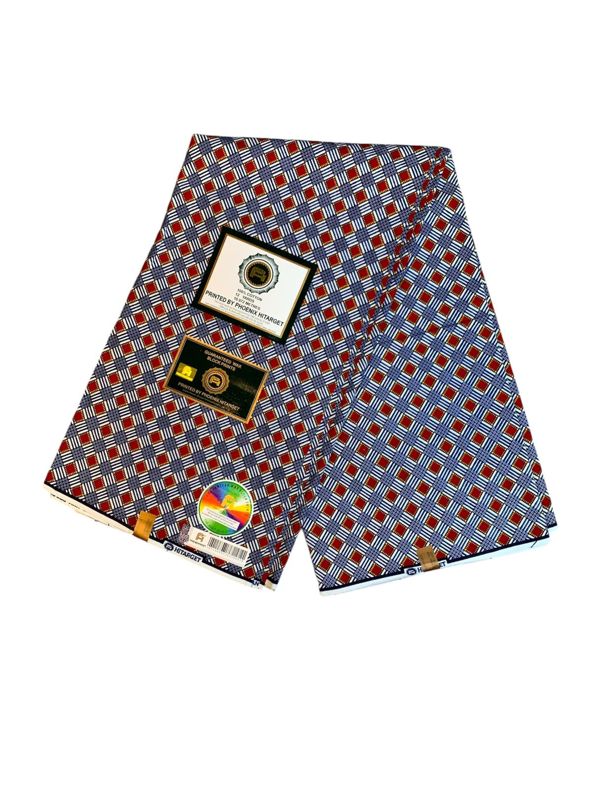 Tissus Wax Africain 100% Coton Ankara 1 à 6 yards Wax Hitarget motif: Cube bleu et rouge