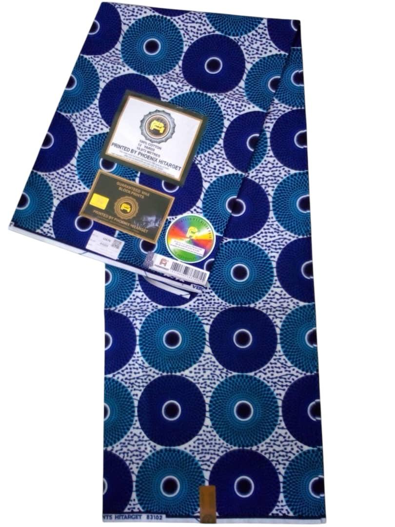 Tissus Wax Africain 100% Coton Ankara 1 à 6 yards Wax Hitarget Petit Disque Bleu
