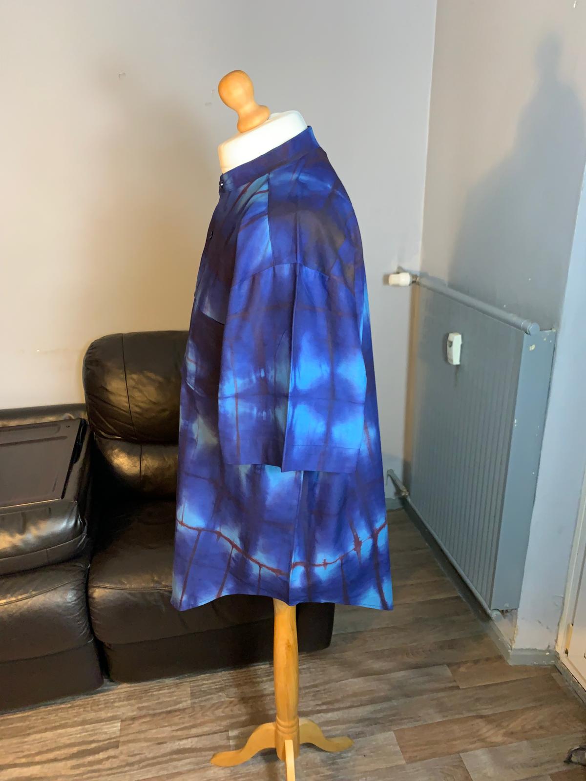 Chemise homme Indigo, Batik, bleu marine , turquoise, collection, col mao, vintage yoruba.