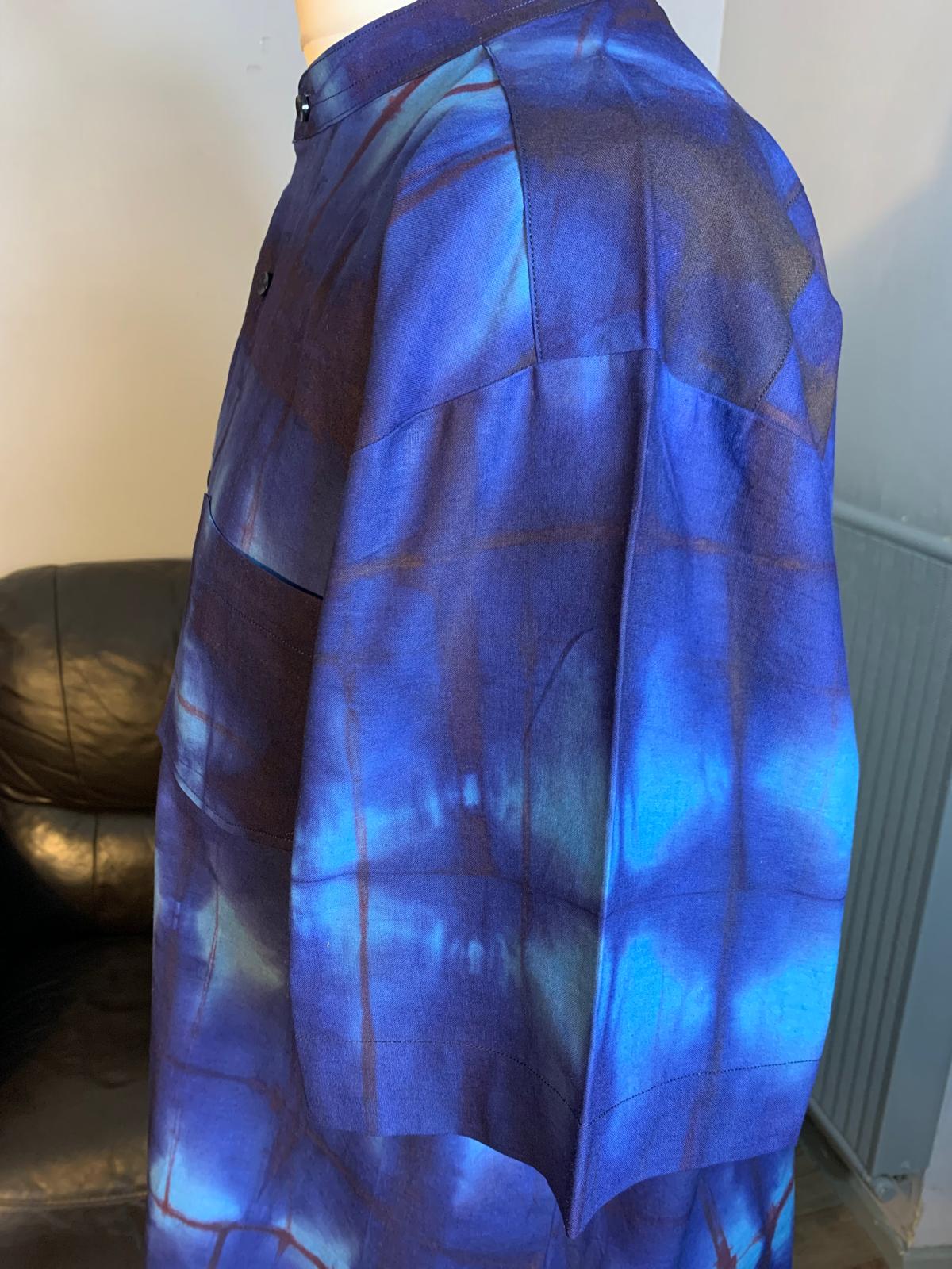 Chemise homme Indigo, Batik, bleu marine , turquoise, collection, col mao, vintage yoruba.
