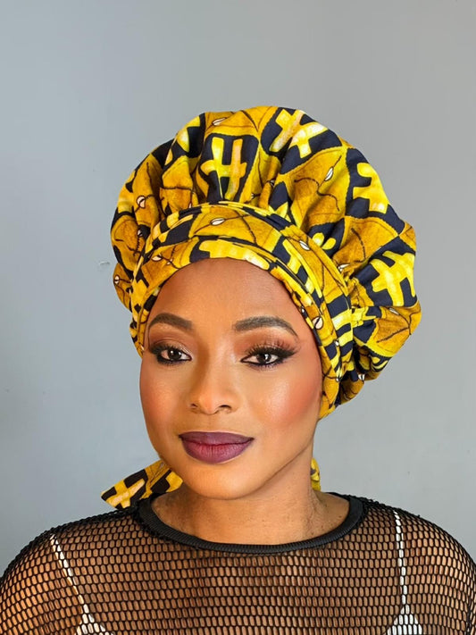 Bonnet Wax Satin en Turban Satin Lined Hair Motif H