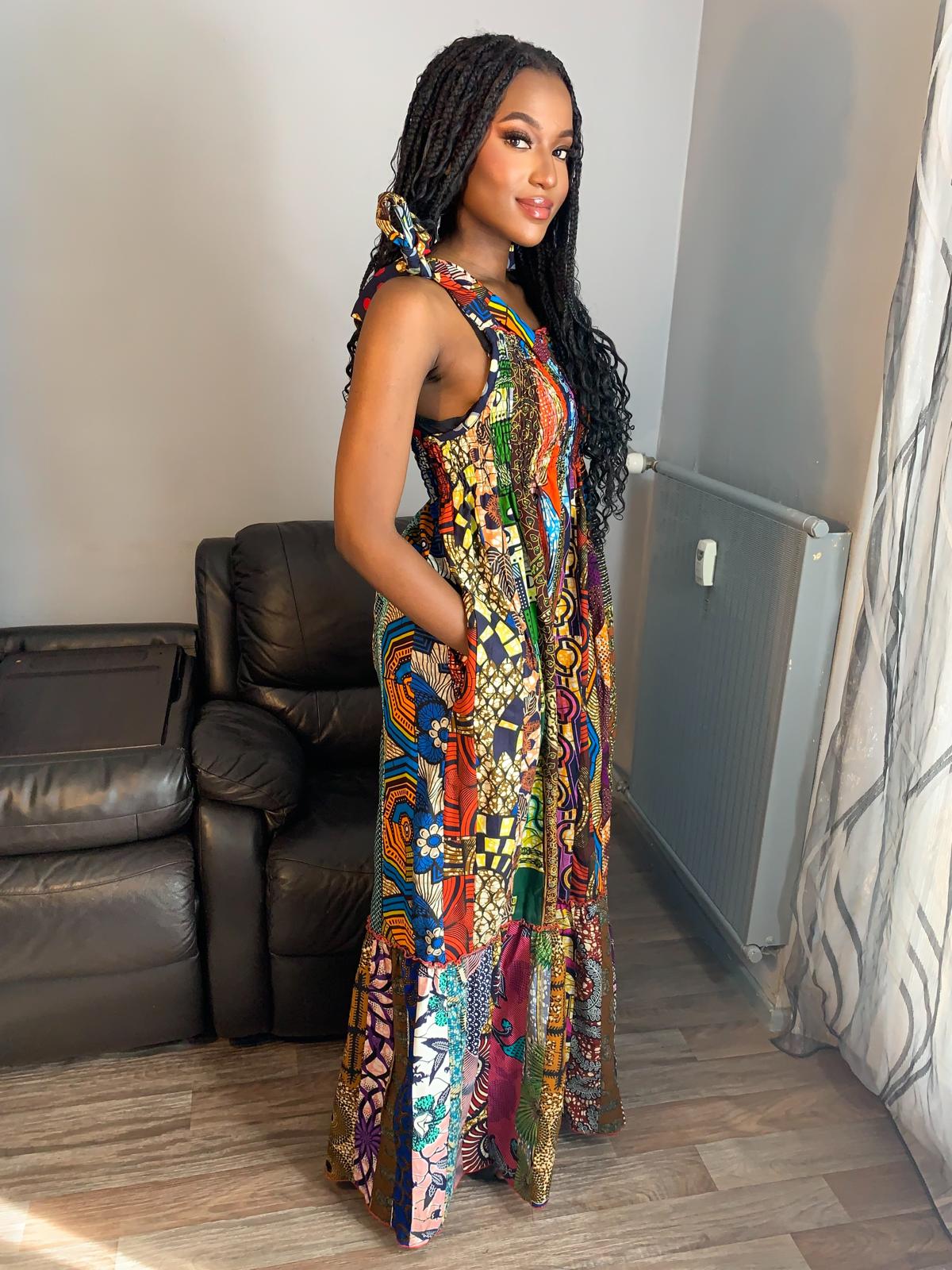 Robe Patchwork Longue Multicolore Wax de Qualité Tendance 100%Coton