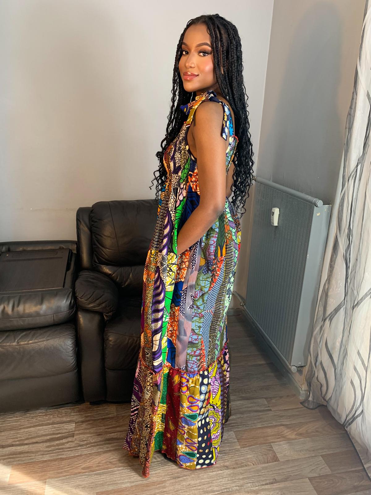 Robe Patchwork Longue Multicolore Wax de Qualité Tendance 100%Coton