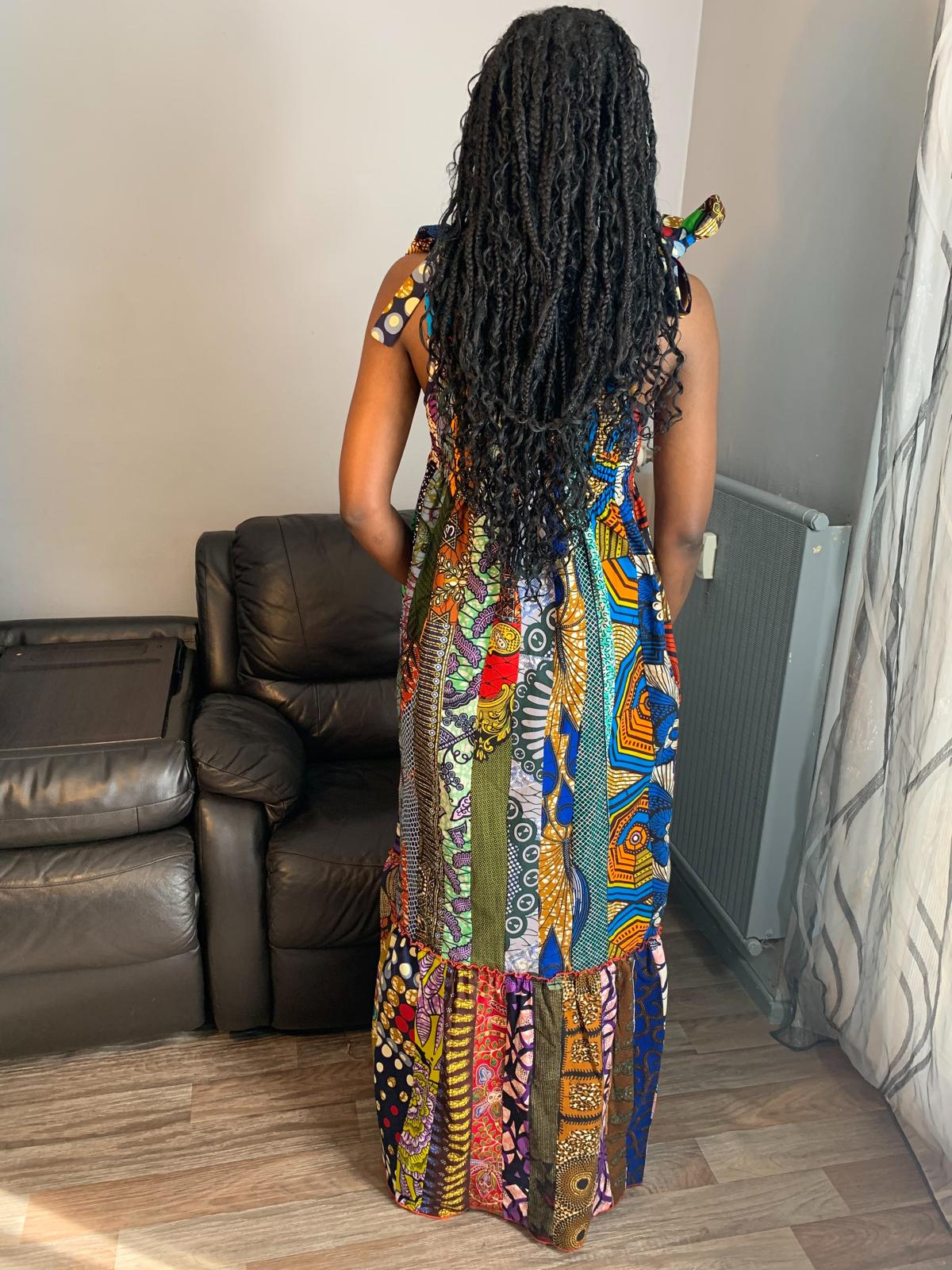 Robe Patchwork Longue Multicolore Wax de Qualité Tendance 100%Coton