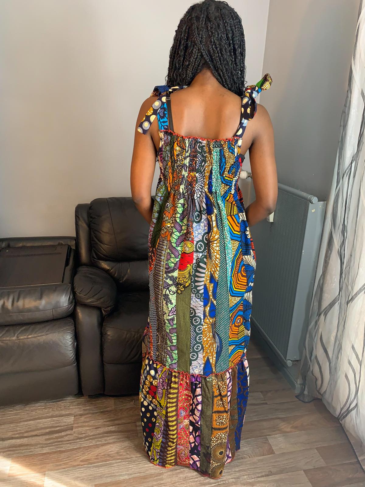 Robe Patchwork Longue Multicolore Wax de Qualité Tendance 100%Coton
