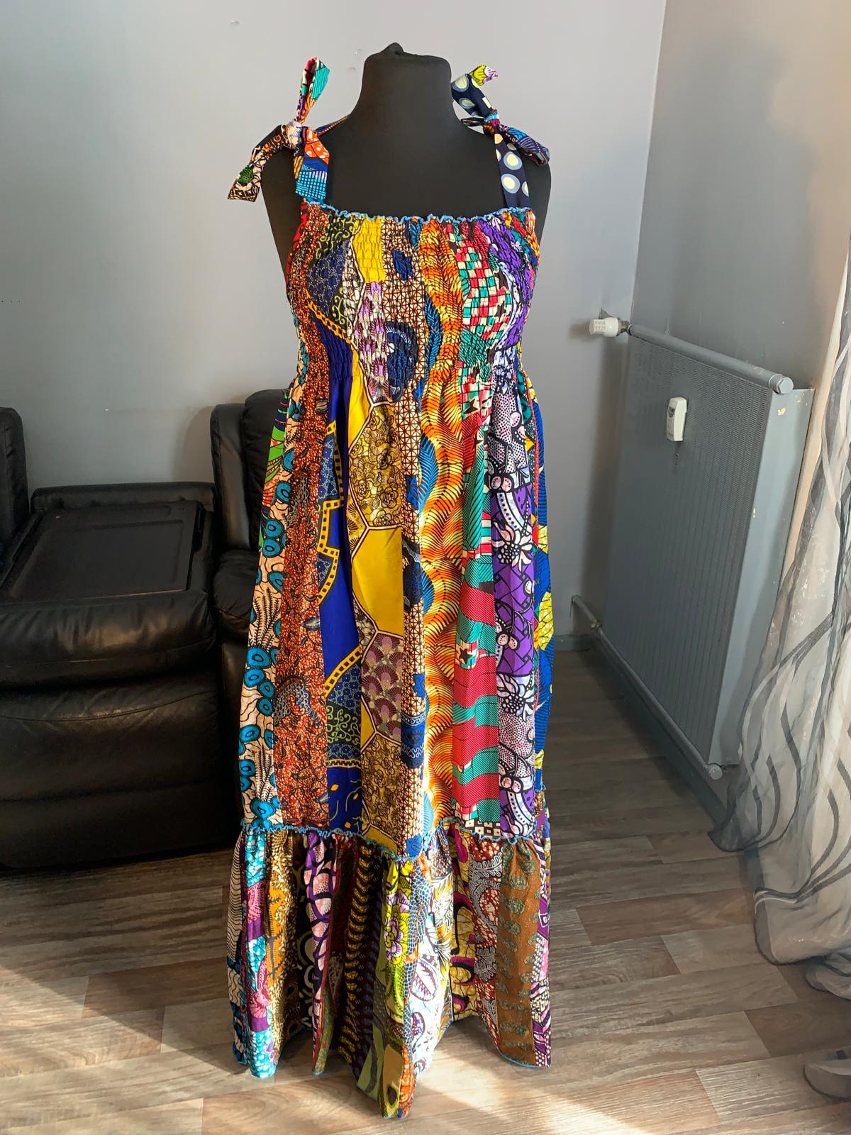 Robe Patchwork Longue Multicolore Wax de Qualité Tendance 100%Coton