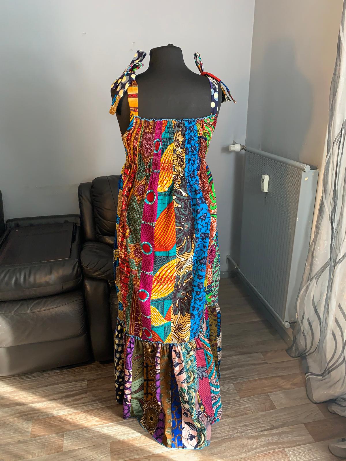 Robe Patchwork Longue Multicolore Wax de Qualité Tendance 100%Coton